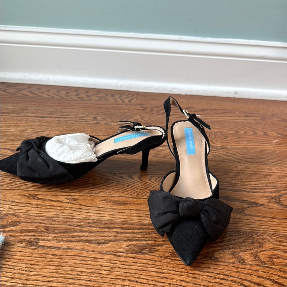 Draper James Black Suede Heels with Bow Detail